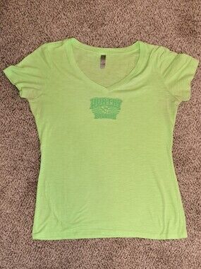 Worthy Brewing Oregon Ducks Neon V-neck Short Sleeve Shirt Women's Size Large